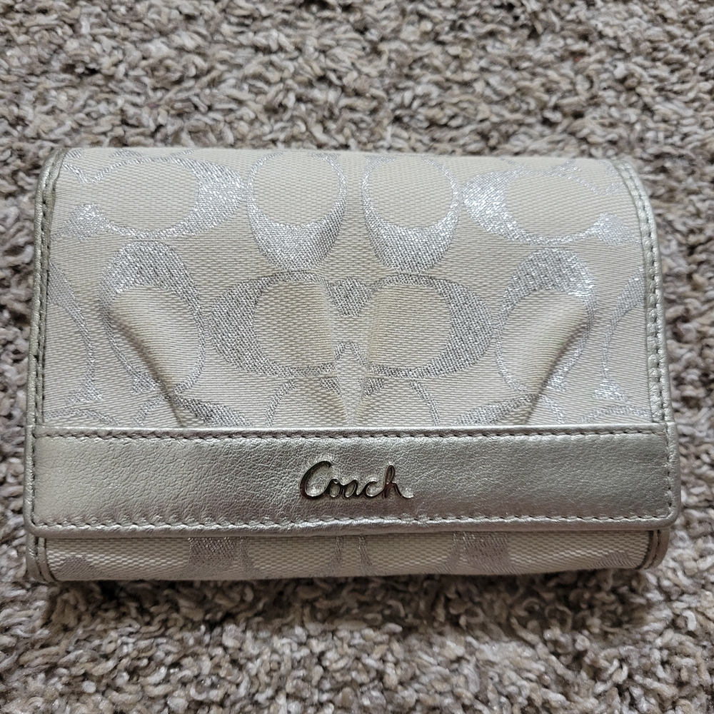 Coach Metallic Silver and White  Wallet